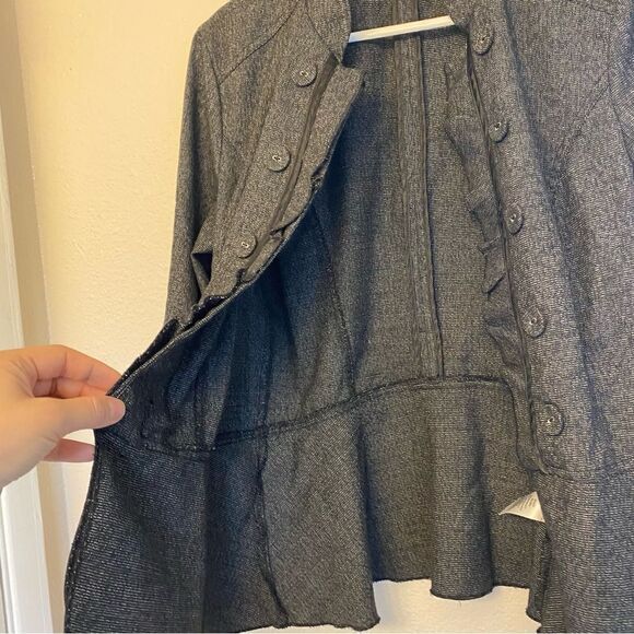 Maurices 3/4 Sleeve Military style blazer ruffled jacket sports coat dark Gray-L - Picture 10 of 10